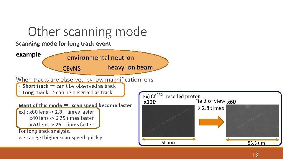 Other scanning mode Scanning mode for long track event example environmental neutron heavy ion Other scanning mode Scanning mode for long track event example environmental neutron heavy ion