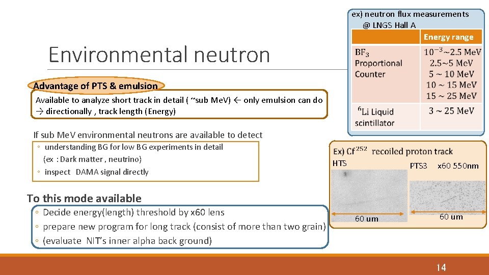 ex) neutron flux measurements @ LNGS Hall A Energy range Environmental neutron Advantage of ex) neutron flux measurements @ LNGS Hall A Energy range Environmental neutron Advantage of