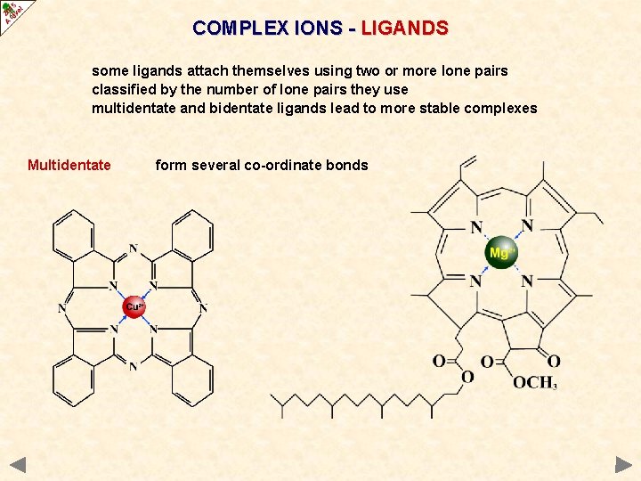 COMPLEX IONS - LIGANDS some ligands attach themselves using two or more lone pairs
