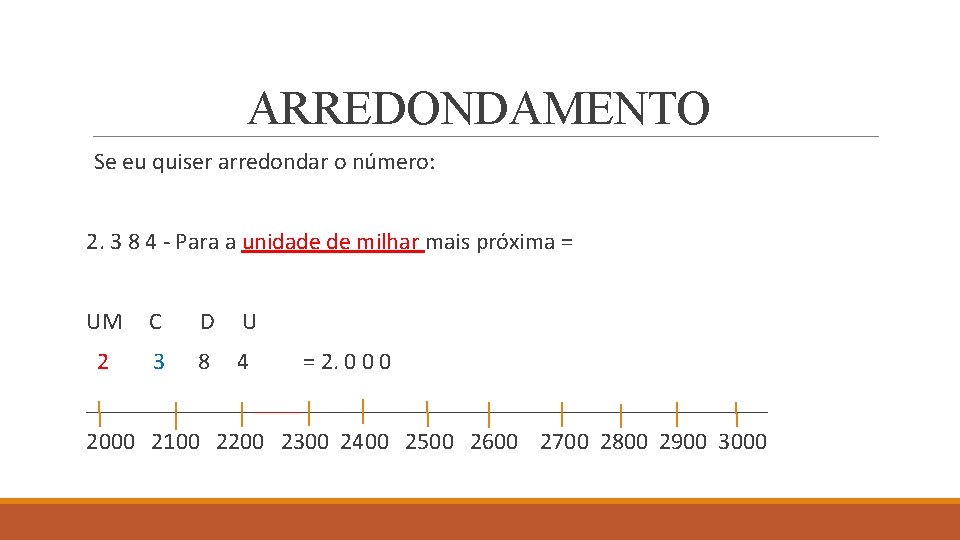 ARREDONDAMENTO Se eu quiser arredondar o número: 2. 3 8 4 - Para a