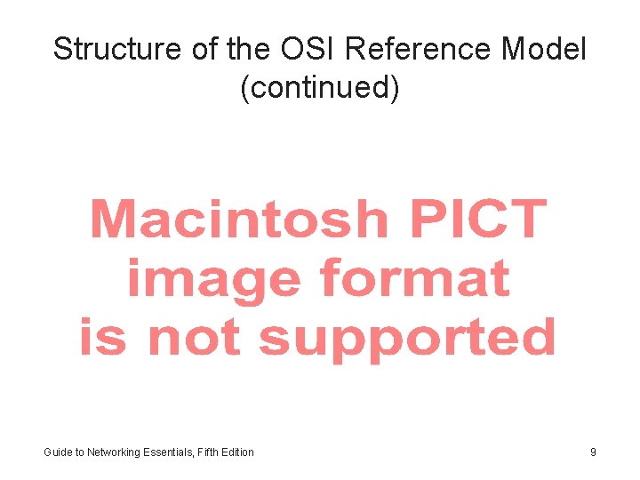 Structure of the OSI Reference Model (continued) Guide to Networking Essentials, Fifth Edition 9