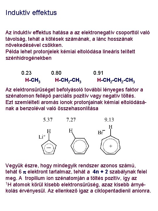 Induktív effektus Az induktív effektus hatása a az elektronegatív csoporttól való távolság, tehát a