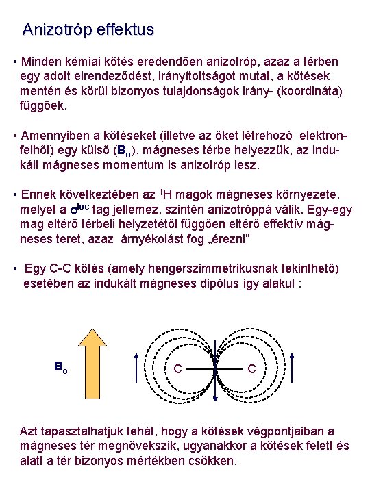 Anizotróp effektus • Minden kémiai kötés eredendően anizotróp, azaz a térben egy adott elrendeződést,