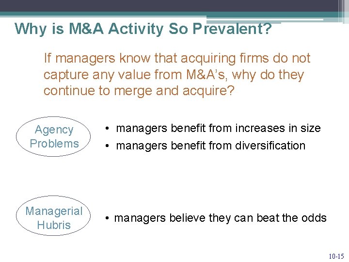 Why is M&A Activity So Prevalent? If managers know that acquiring firms do not