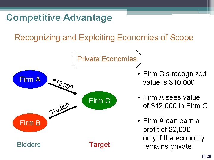 Competitive Advantage Recognizing and Exploiting Economies of Scope Private Economies Firm A • Firm