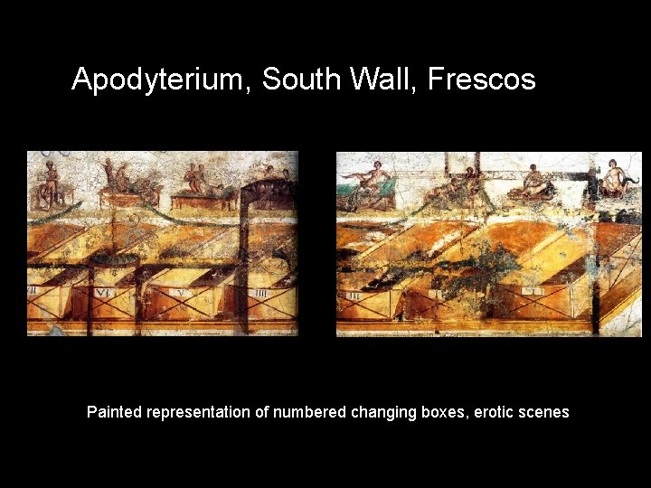 Apodyterium, South Wall, Frescos Painted representation of numbered changing boxes, erotic scenes 3/12/2021 18