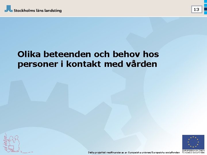 13 Olika beteenden och behov hos personer i kontakt med vården Detta projektet medfinansieras