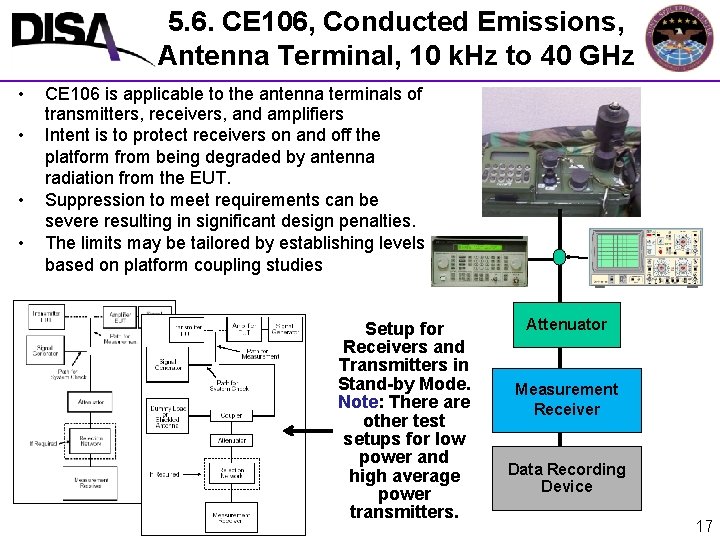 5. 6. CE 106, Conducted Emissions, Antenna Terminal, 10 k. Hz to 40 GHz