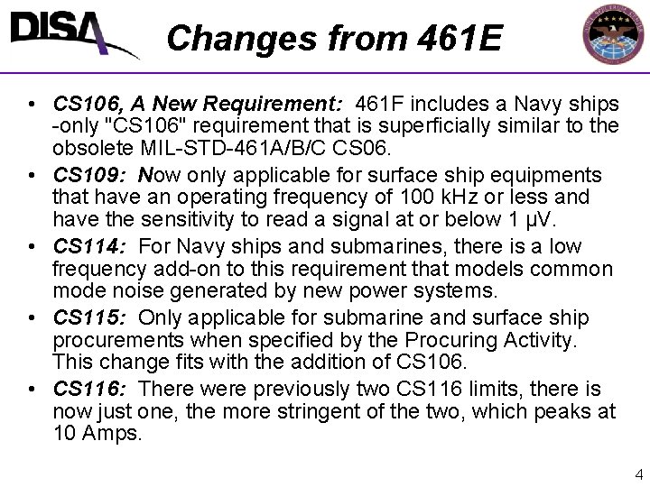 Changes from 461 E • CS 106, A New Requirement: 461 F includes a