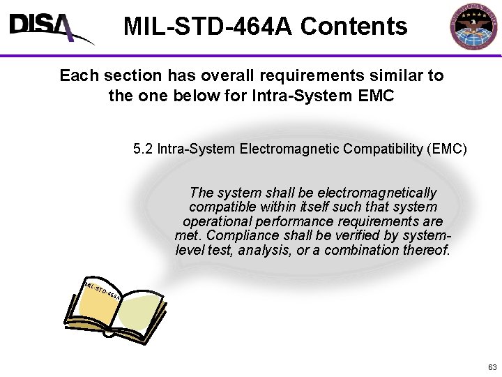 MIL-STD-464 A Contents Each section has overall requirements similar to the one below for