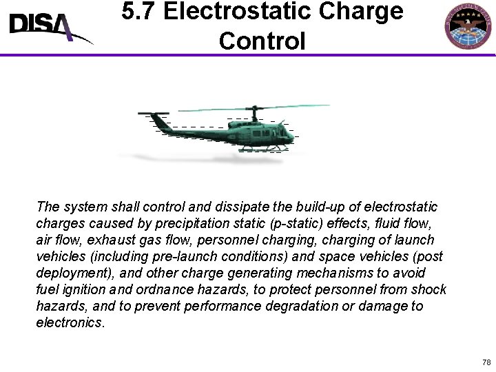 5. 7 Electrostatic Charge MIL-STD-464 A Format Control The system shall control and dissipate