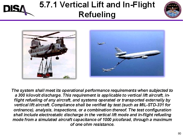 5. 7. 1 Vertical Lift and In-Flight MIL-STD-464 A Format Refueling The system shall