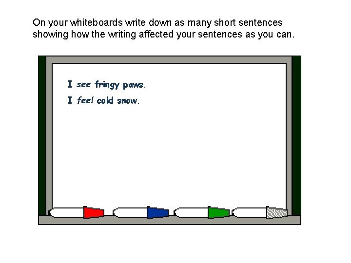 On your whiteboards write down as many short sentences showing how the writing affected