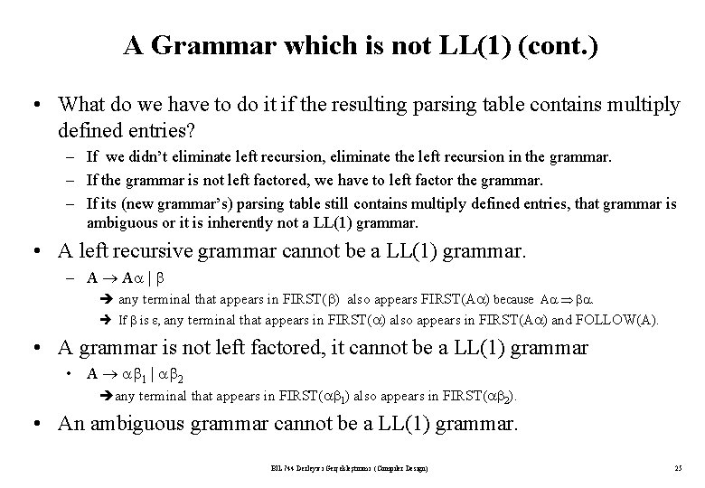 A Grammar which is not LL(1) (cont. ) • What do we have to