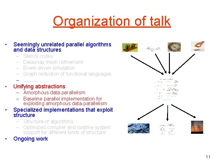 Organization of talk • Seemingly unrelated parallel algorithms and data structures – – –