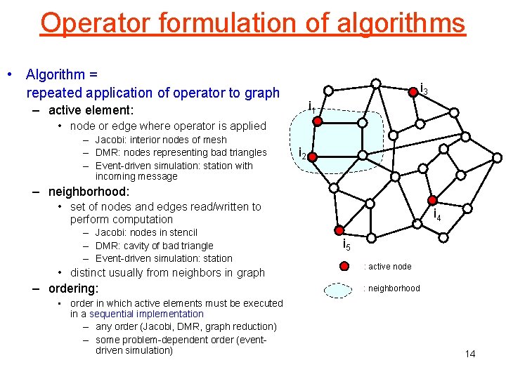 Operator formulation of algorithms • Algorithm = repeated application of operator to graph i