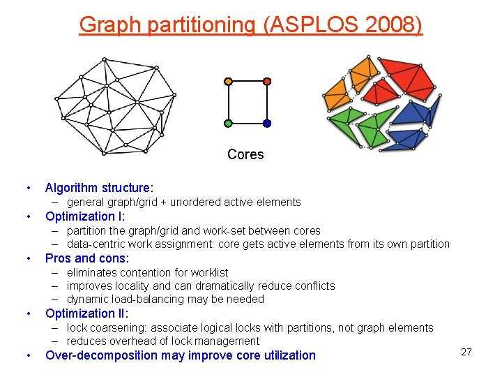 Graph partitioning (ASPLOS 2008) Cores • Algorithm structure: – general graph/grid + unordered active