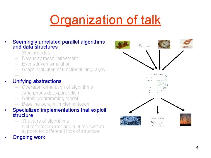 Organization of talk • Seemingly unrelated parallel algorithms and data structures – – –