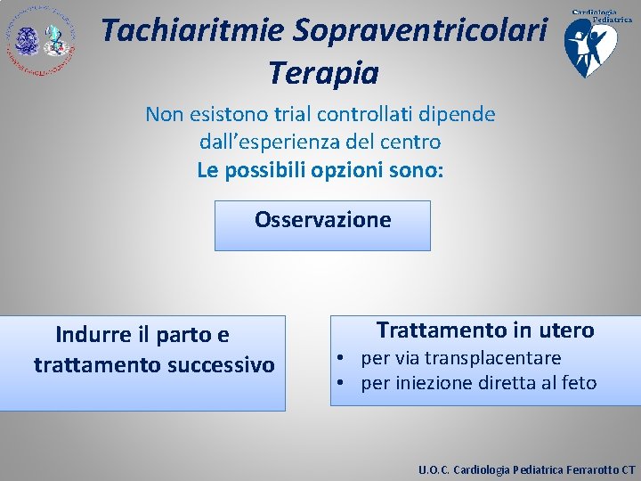 Tachiaritmie Sopraventricolari Terapia Non esistono trial controllati dipende dall’esperienza del centro Le possibili opzioni