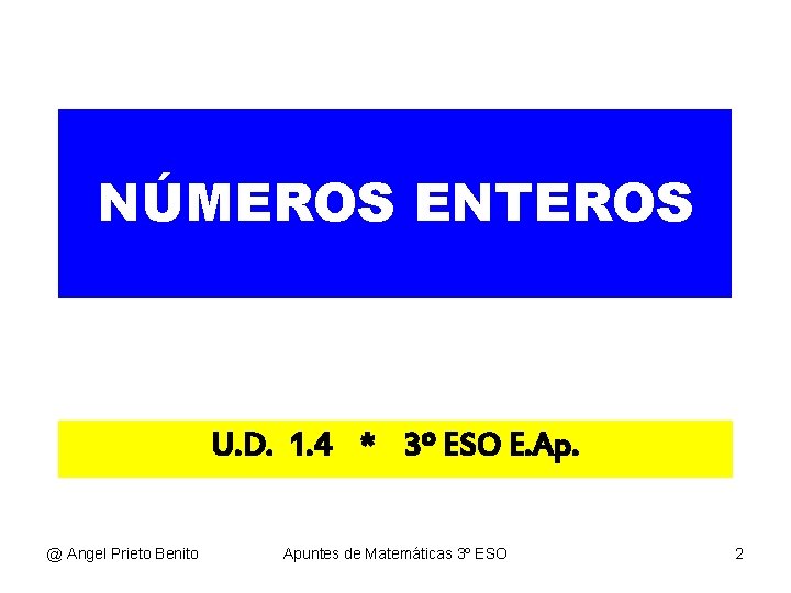 NÚMEROS ENTEROS U. D. 1. 4 * 3º ESO E. Ap. @ Angel Prieto