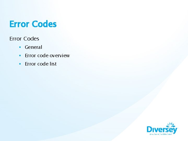 Error Codes § General § Error code overview § Error code list 