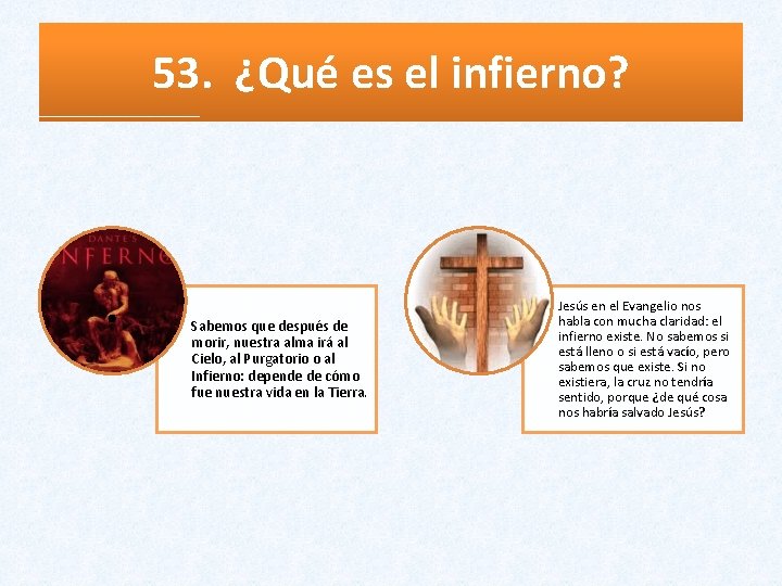 53. ¿Qué es el infierno? . Sabemos que después de morir, nuestra alma irá 53. ¿Qué es el infierno? . Sabemos que después de morir, nuestra alma irá