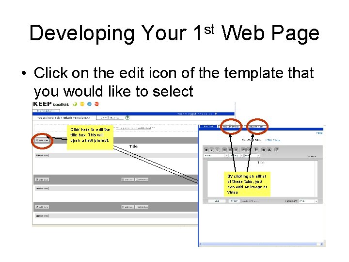 Developing Your 1 st Web Page • Click on the edit icon of the