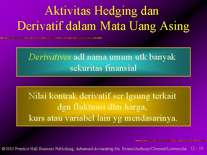 Aktivitas Hedging dan Derivatif dalam Mata Uang Asing Derivatives adl nama umum utk banyak