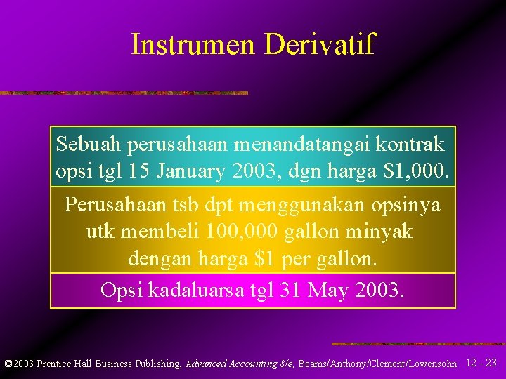 Instrumen Derivatif Sebuah perusahaan menandatangai kontrak opsi tgl 15 January 2003, dgn harga $1,