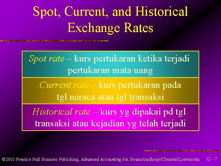 Spot, Current, and Historical Exchange Rates Spot rate – kurs pertukaran ketika terjadi pertukaran