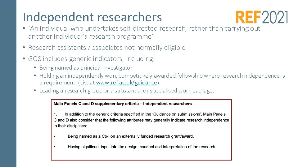Independent researchers • ‘An individual who undertakes self-directed research, rather than carrying out another