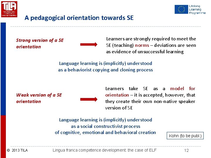 A pedagogical orientation towards SE Strong version of a SE orientation Learners are strongly