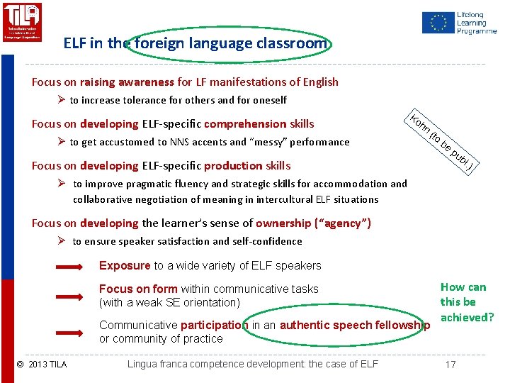 ELF in the foreign language classroom Focus on raising awareness for LF manifestations of