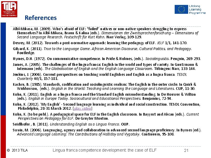 References Albl-Mikasa, M. (2009). Who’s afraid of ELF: “failed” natives or non-native speakers struggling