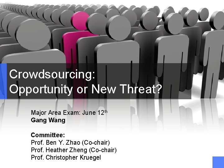 Crowdsourcing: Opportunity or New Threat? Major Area Exam: June 12 th Gang Wang Committee: