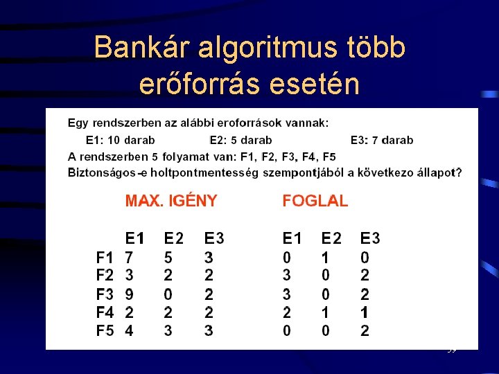 Bankár algoritmus több erőforrás esetén 59 