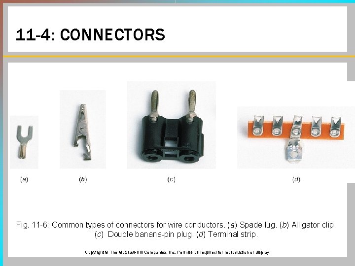 11 -4: CONNECTORS Fig. 11 -6: Common types of connectors for wire conductors. (a)