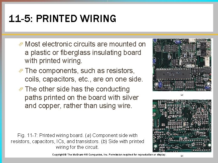 11 -5: PRINTED WIRING Most electronic circuits are mounted on a plastic or fiberglass