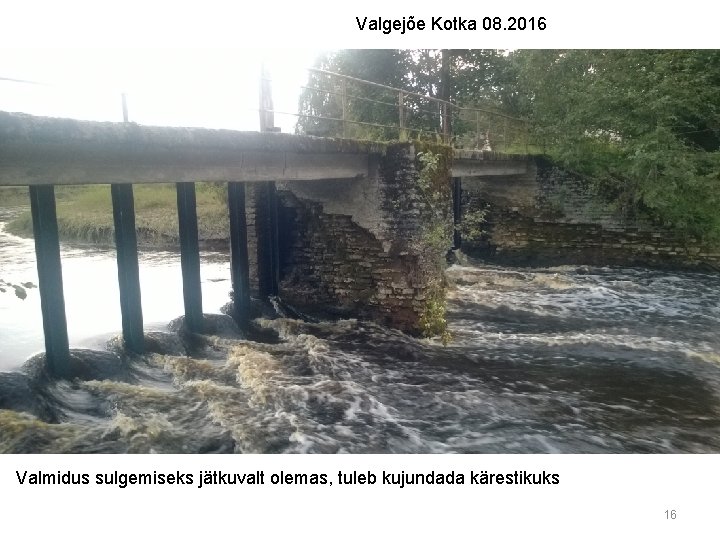 Valgejõe Kotka 08. 2016 Valmidus sulgemiseks jätkuvalt olemas, tuleb kujundada kärestikuks 16 