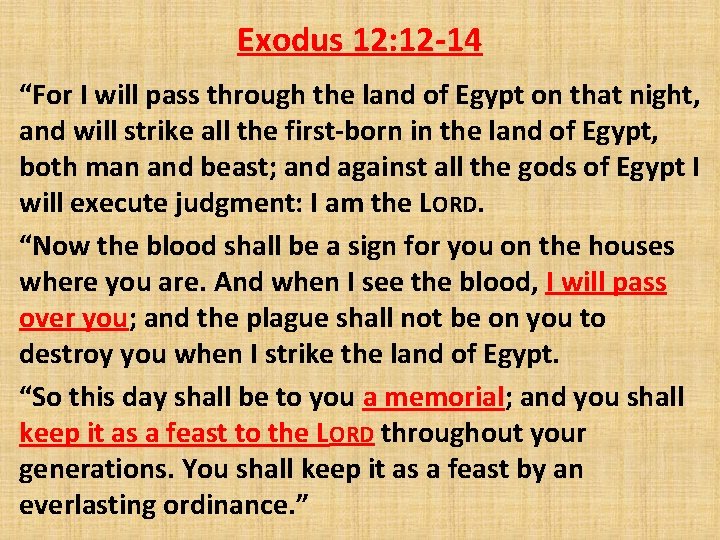 Exodus 12: 12 -14 “For I will pass through the land of Egypt on