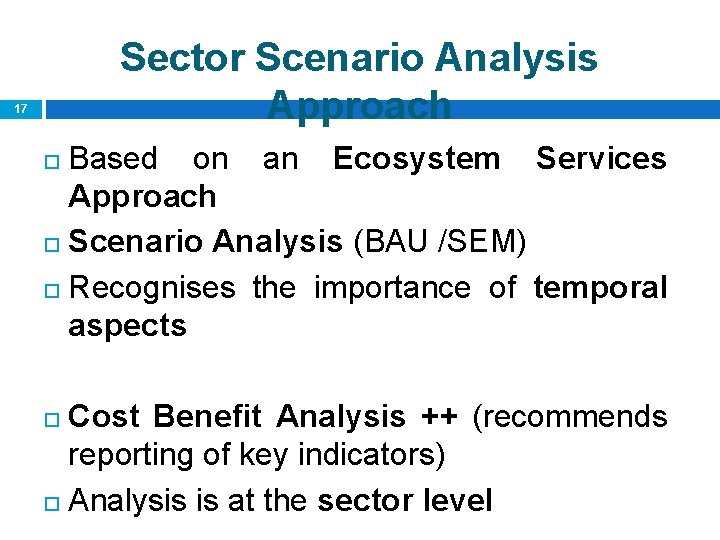 Sector Scenario Analysis Approach 17 Based on an Ecosystem Services Approach Scenario Analysis (BAU