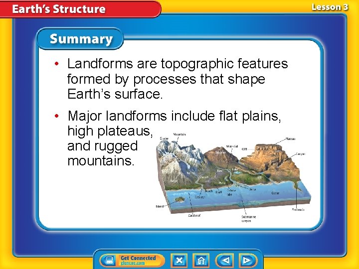  • Landforms are topographic features formed by processes that shape Earth’s surface. •