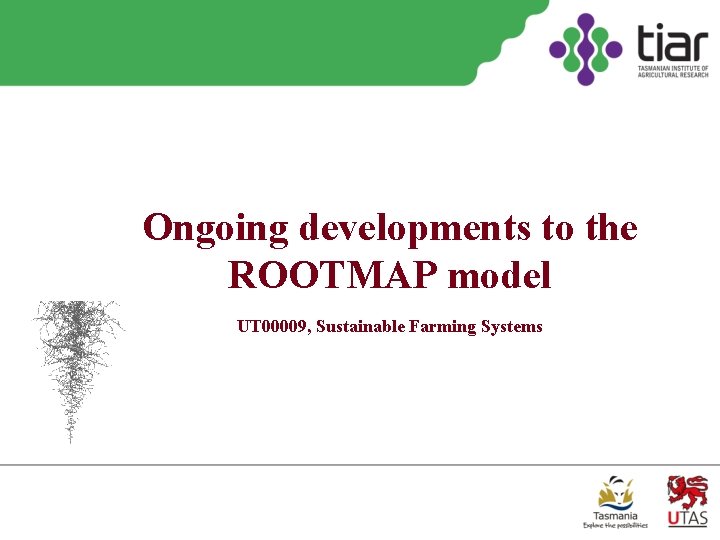 Ongoing developments to the ROOTMAP model UT 00009, Sustainable Farming Systems Ongoing developments to the ROOTMAP model UT 00009, Sustainable Farming Systems