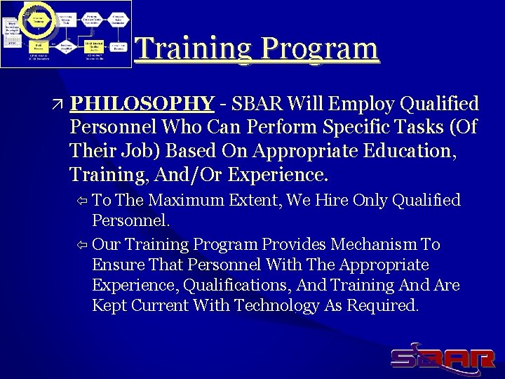 Training Program ä PHILOSOPHY - SBAR Will Employ Qualified Personnel Who Can Perform Specific