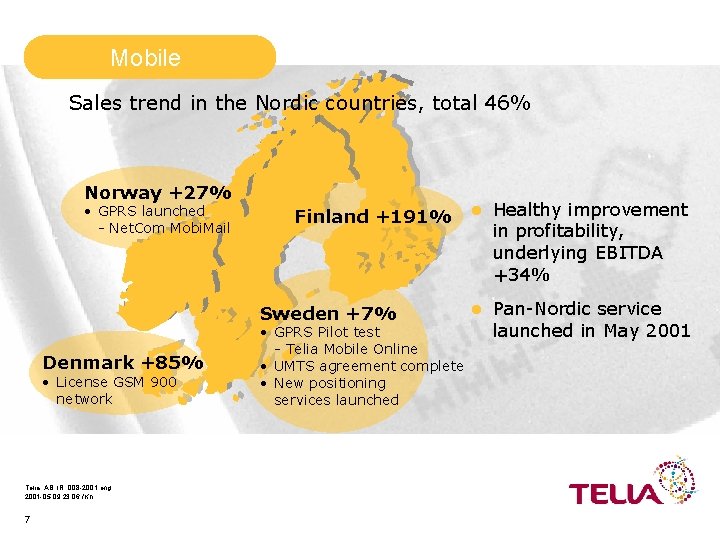 Mobile Sales trend in the Nordic countries, total 46% Norway +27% • GPRS launched