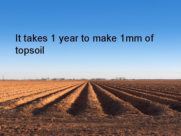 It takes 1 year to make 1 mm of topsoil 