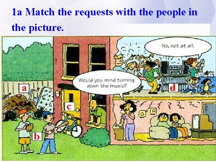 1 a Match the requests with the people in the picture. a d c