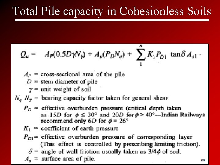 Total Pile capacity in Cohesionless Soils 33 