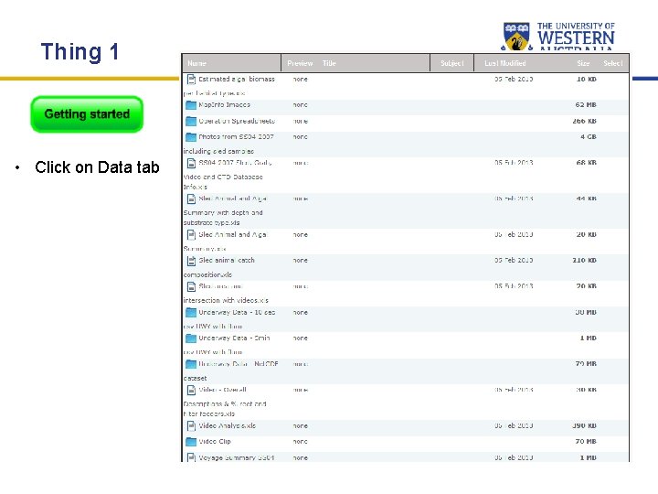 Thing 1 • Click on Data tab Thing 1 • Click on Data tab