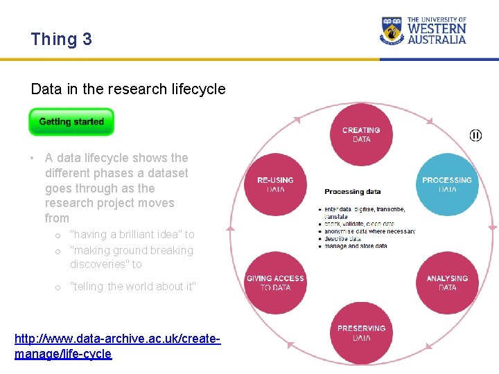 Thing 3 Data in the research lifecycle • A data lifecycle shows the different Thing 3 Data in the research lifecycle • A data lifecycle shows the different